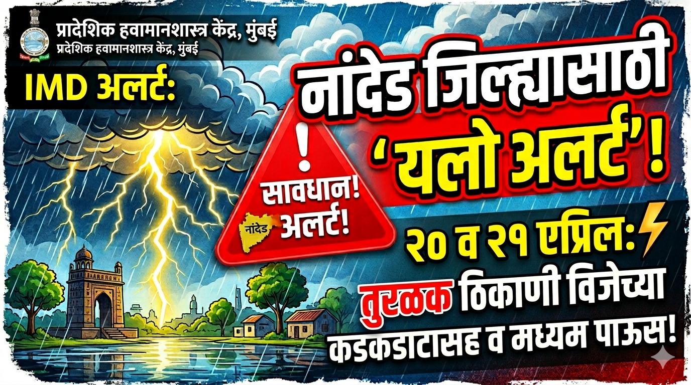 नांदेड जिल्ह्यात दोन दिवस ‘येलो अलर्ट’; वादळी वाऱ्यासह गारपिटीची शक्यता